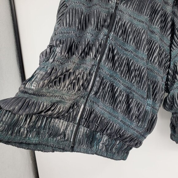 Vintage Russell 80's Renaissance Grey Puff Sleeve Crinkled Zip Up Bomber Jacket - Picture 9 of 10